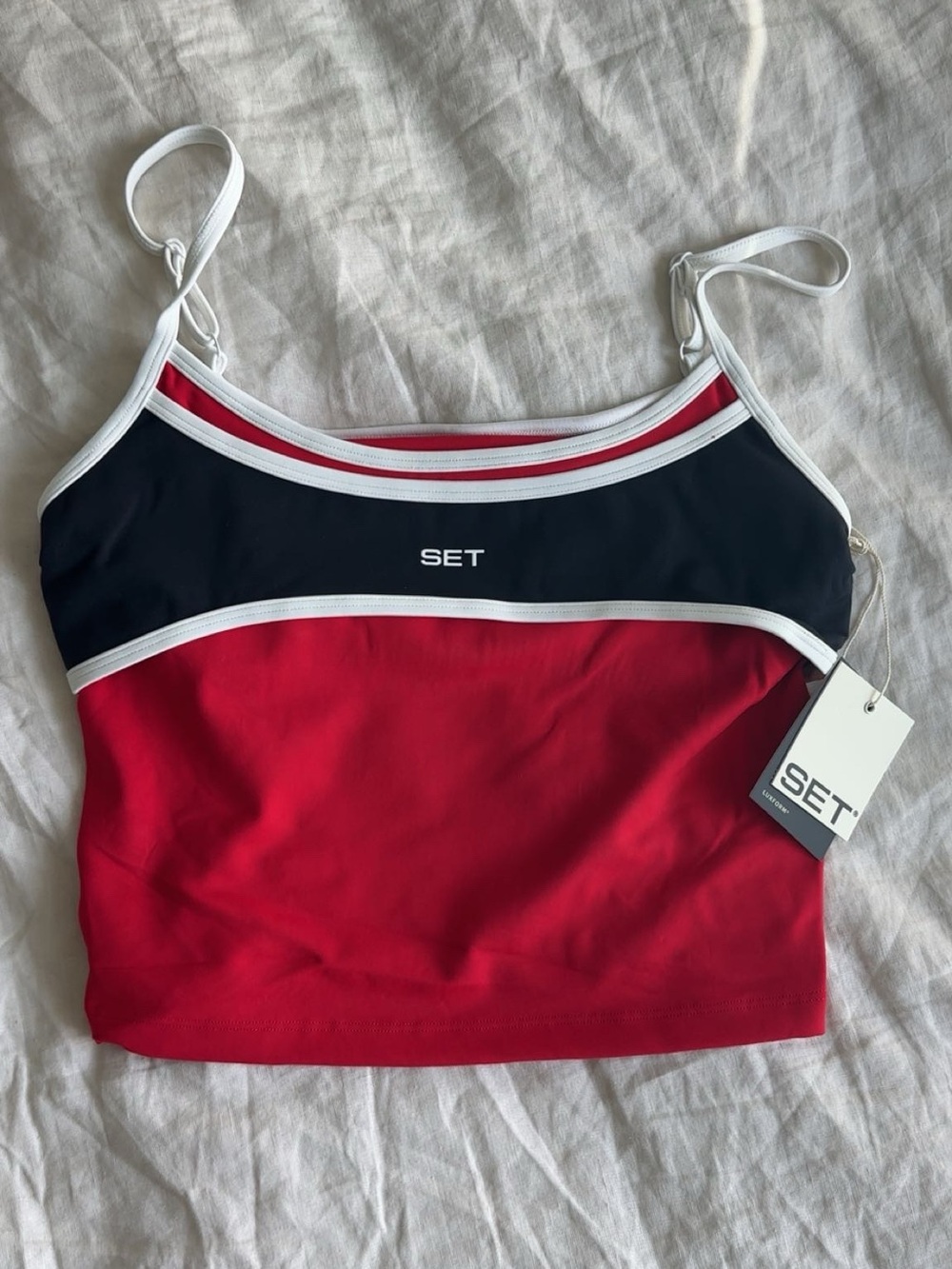 SET Active LuxForm Red Black Color Block Cami Tank Women's Small